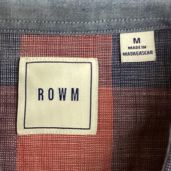 ROWM Red & Blue Plaid Short Sleeve Button-Up Shirt Men's Size Medium 100% Cotton - Picture 5 of 6